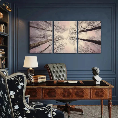 3pcs Abstract Forest Canopy with Pink Hues Metal Print Ready to Hang Art