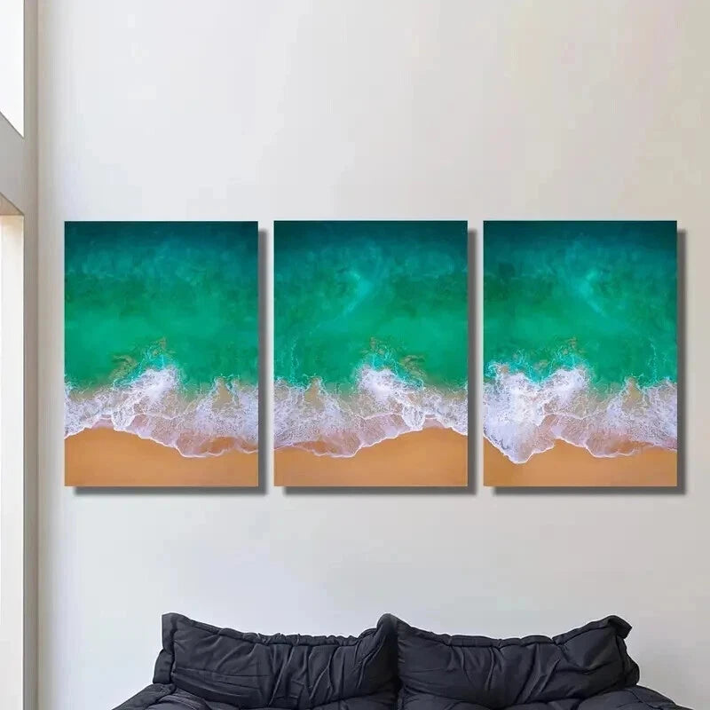 3pcs Summer Season Ocean Waves Landscape Wall Art Set Canvas Framed 40x60cm - High Quality Print 100% Australian Made Wall Canvas Ready to Hang