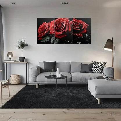 3pcs Red Rose Metal Water Droplets Effect Print Ready to Hang Art