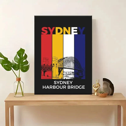 Sydney Harbour Bridge Red, Yellow, Blue & White Travel Poster Print Wall Art