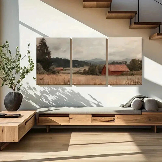 3pcs Rustic Barn Rolling Hills Serene Landscape Wall Art Set Canvas Framed 40x60cm - High Quality Print 100% Australian Made Wall Canvas Ready to Hang