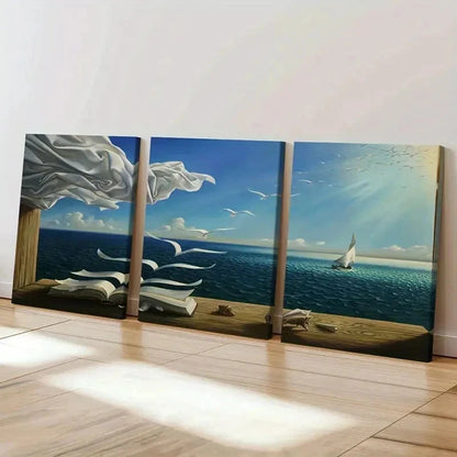 3pcs Surrealism Art Painting with Abstract Ocean Wall Art Set Canvas Framed 40x60cm - High Quality Print 100% Australian Made Wall Canvas Ready to Hang