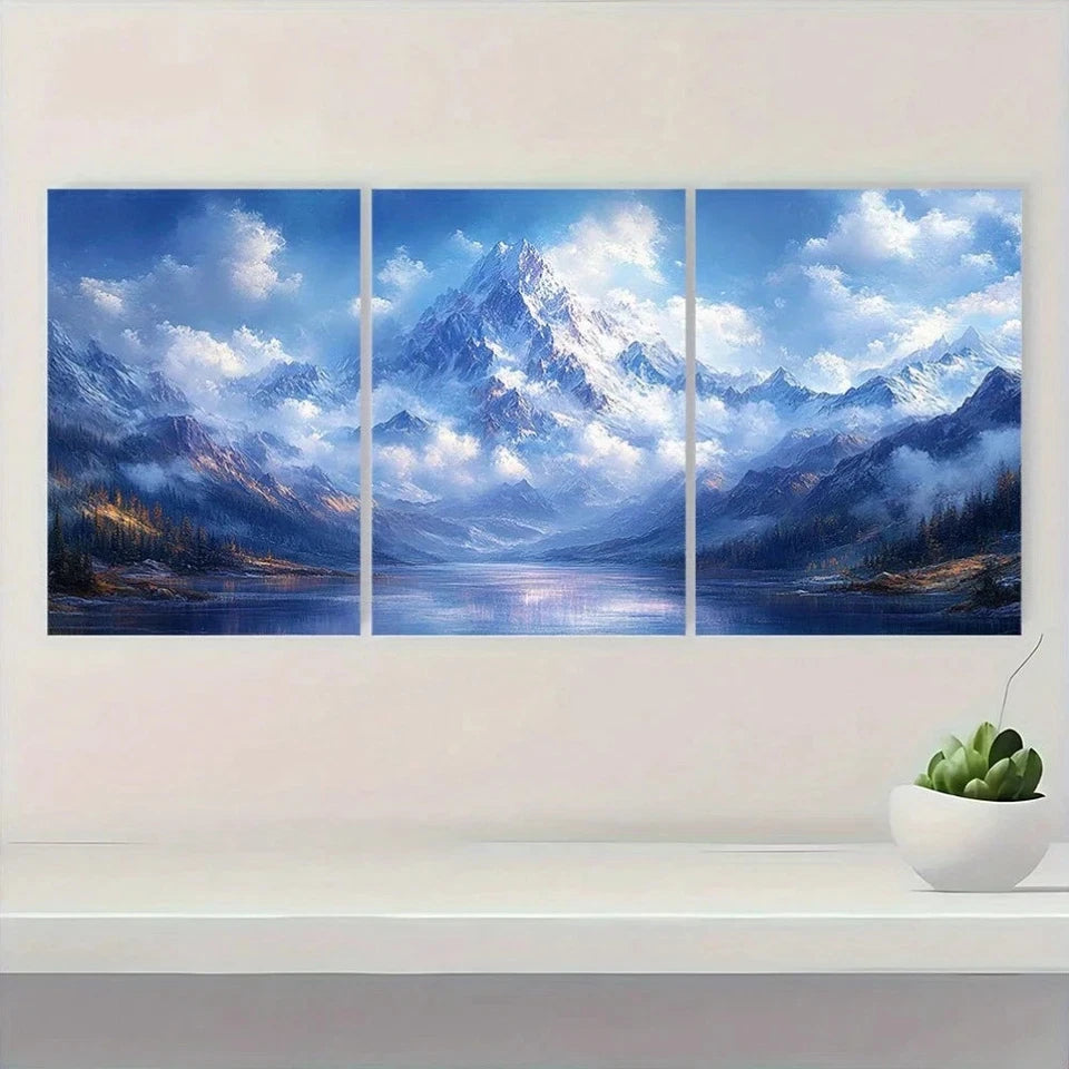 3pcs Serene Nature Scenery Featuring Snow Capped Wall Art Set Canvas Framed 60x90cm - High Quality Print 100% Australian Made Wall Canvas Ready to Hang