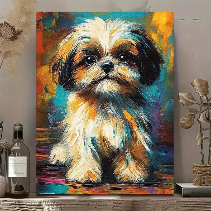 Shih Tzu Dog Vibrant Colorful Dog Painting 40x60cm Metal Print Ready to Hang