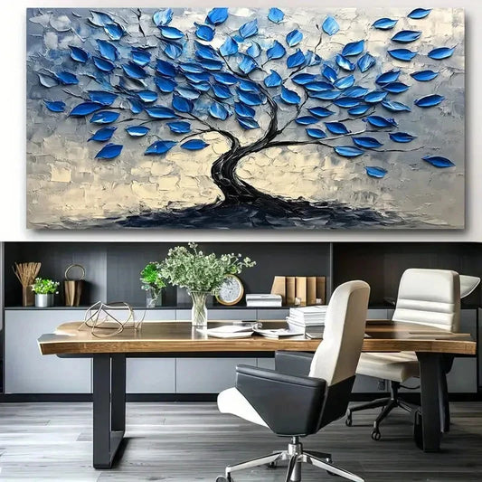 Minimalist Blue & Black Decor Wall Art Canvas Office Home Room Framed 120x60cm