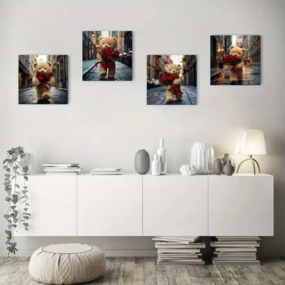 4pcs Bear roseWall Art Canvas Framed
