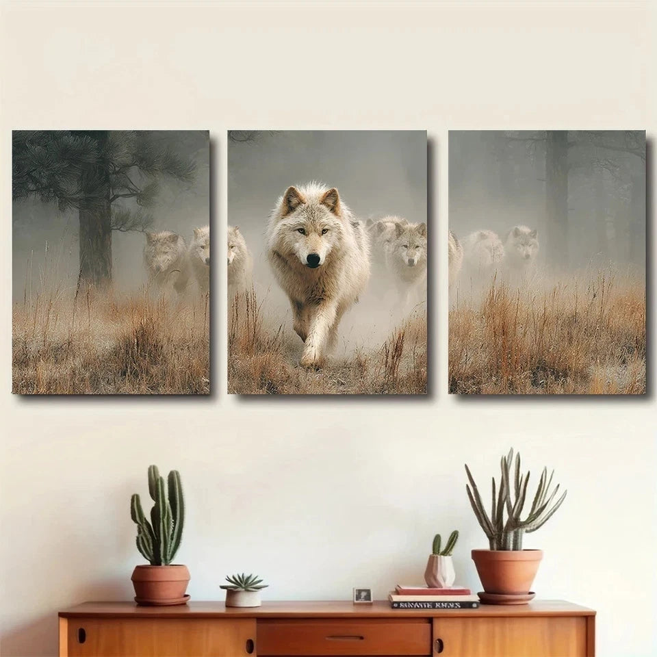 3pcs Wildlife Wolf Pack Modern Nature Metal Print Ready to Hang Art