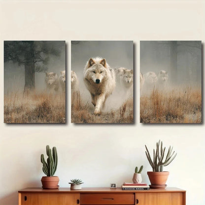 3pcs Wildlife Wolf Pack Modern Nature Metal Print Ready to Hang Art