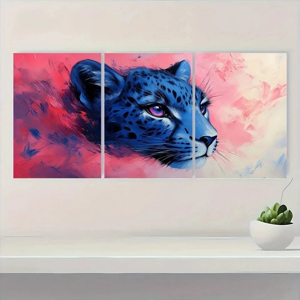 3pcs Modern Leopard Stylish Blue & Pink Animal Metal Print Ready to Hang Art