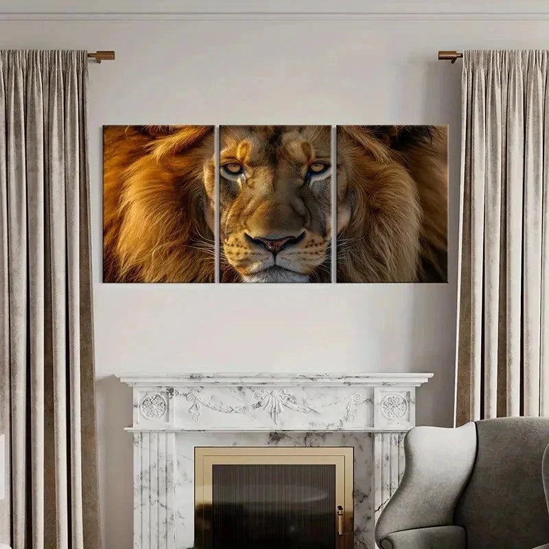 3pcs Modern Lion with Mane Decoration Wall Art Set Canvas Framed 40x60cm - High Quality Print 100% Australian Made Wall Canvas Ready to Hang
