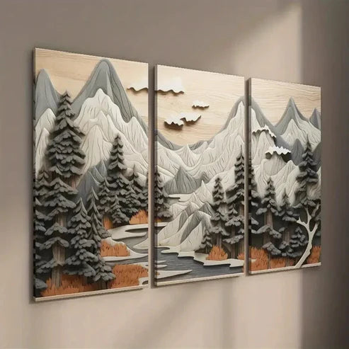 3pcs Forest Scene with Trees and Mountains Wall Art Set Canvas Unframed - High Quality Print 100% Australian Made Wall Canvas