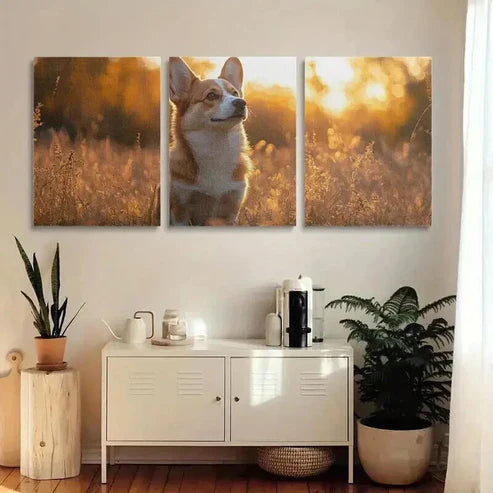 3pcs Corgi Dog in Tall Grass Decoration Wall Art Canvas Unframed - High Quality Print 100% Australian Made Wall Canvas