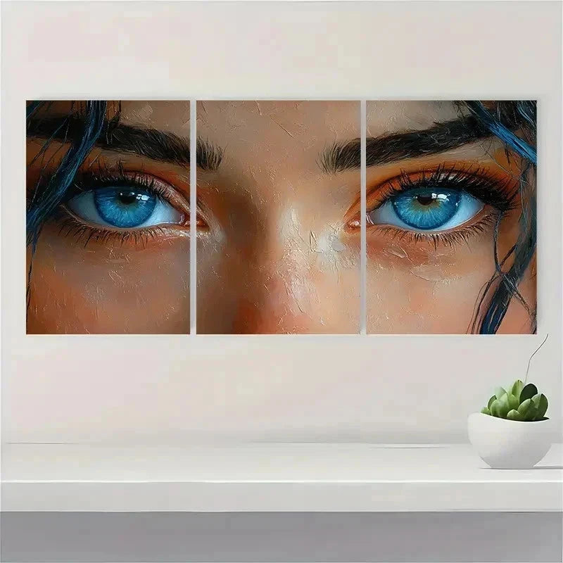 3pcs Abstract Blue-Eyed Girl Face Perfect Wall Art Set Canvas Framed 40x60cm - High Quality Print 100% Australian Made Wall Canvas Ready to Hang