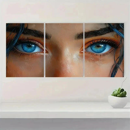 3pcs Abstract Blue-Eyed Girl Face Perfect Wall Art Set Canvas Framed 40x60cm - High Quality Print 100% Australian Made Wall Canvas Ready to Hang