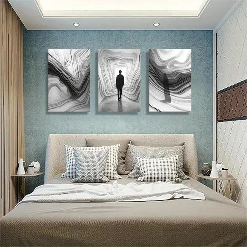 3pcs Abstract Black and White Pathway Perfect Wall Art Canvas Unframed – High Quality Print 100% Australian Made Wall Canvas