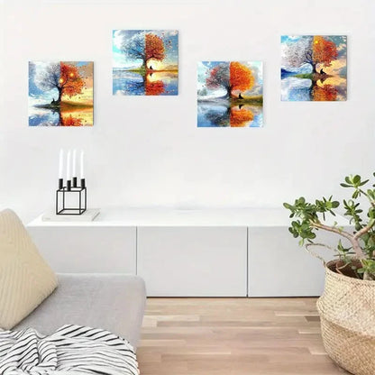 4pcs  Four Season Tree Of Life Wall Art Canvas Framed