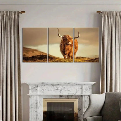 3pcs Plateau Highland Cattle Modern Wall Art Set Canvas Framed 40x60cm - High Quality Print 100% Australian Made Wall Canvas Ready to Hang