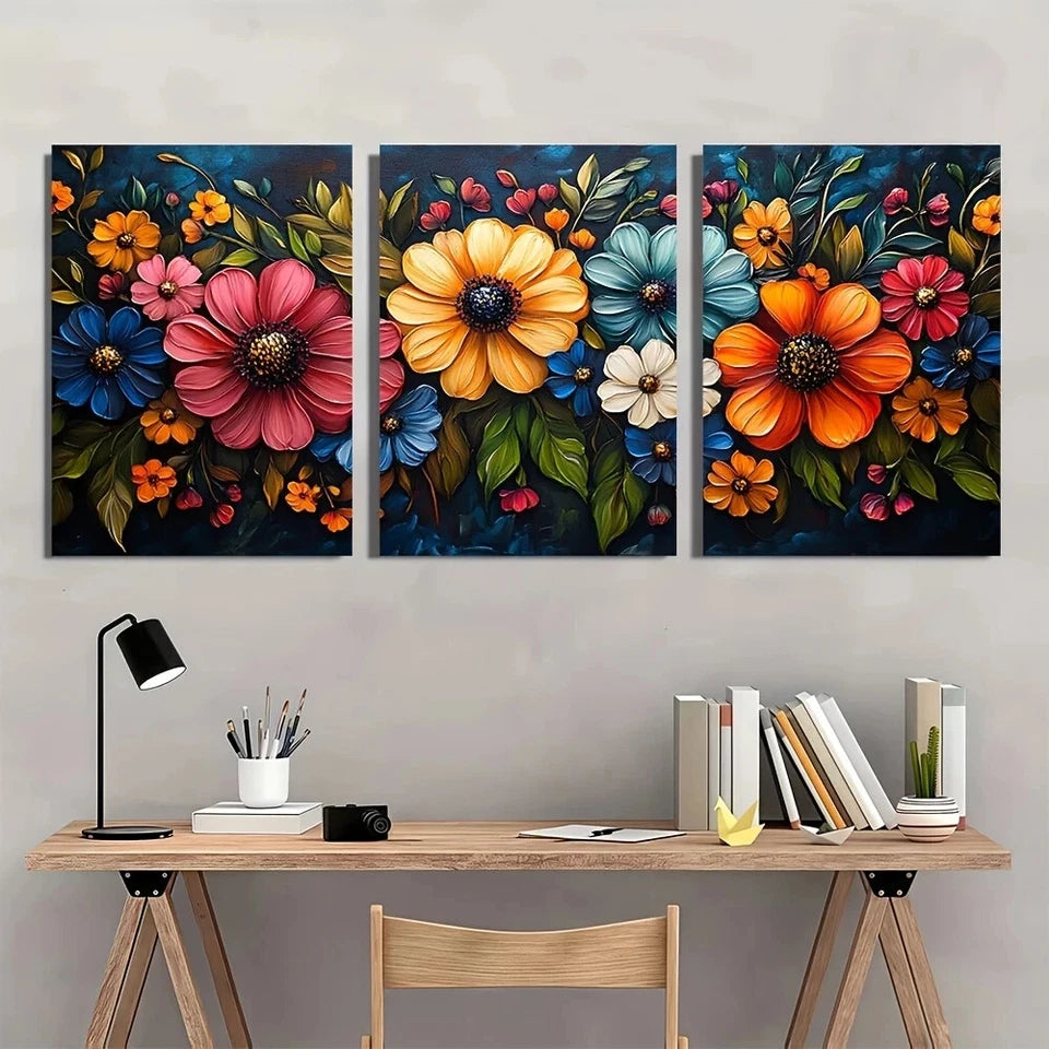 3pcs Vibrant Abstract Colorful Floral Leaves Metal Print Ready to Hang Art