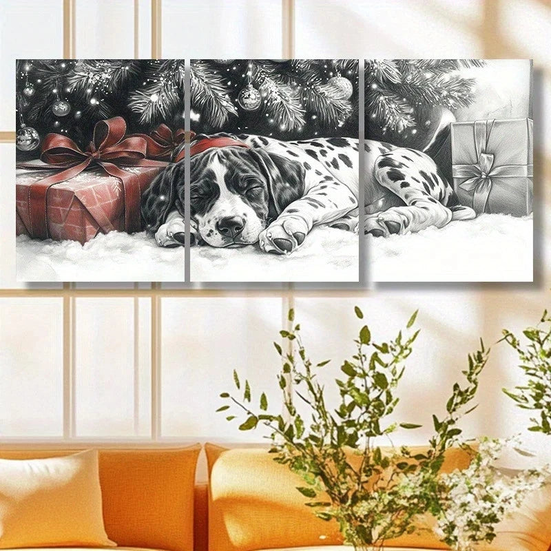 3pcs Sleeping Puppy Black and White Metal Print Ready to Hang Art