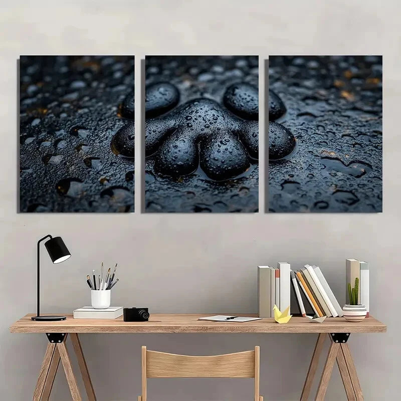 3pcs Charcoal Dog Paw Design Black Metal Print Ready to Hang Art