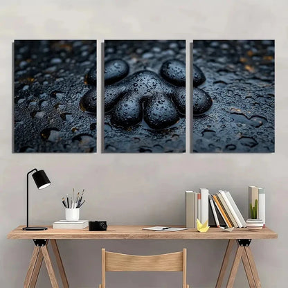 3pcs Charcoal Dog Paw Design Black Metal Print Ready to Hang Art