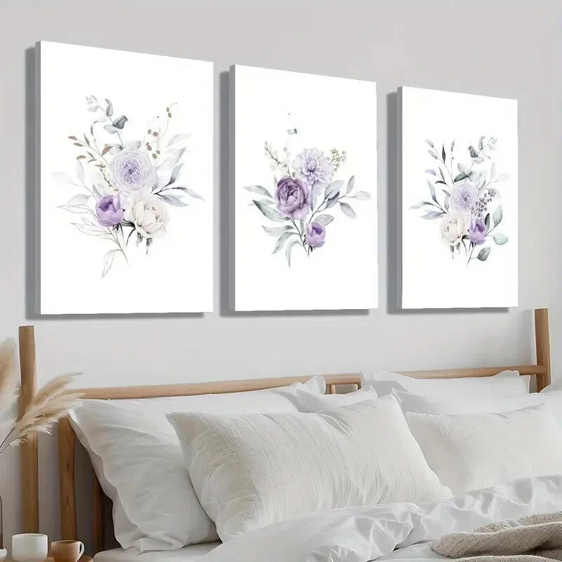 3pcs Bouquet Illustration Plant Flower Perfect Wall Art Set Canvas Framed 40x60cm - High Quality Print 100% Australian Made Wall Canvas Ready to Hang