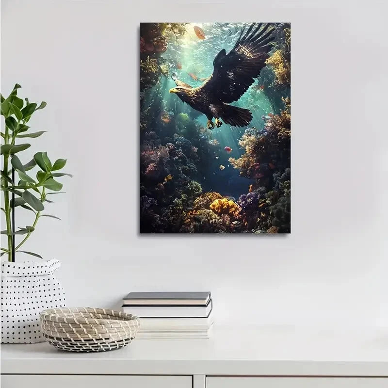 Underwater Coral Reef Scene with Rainbow Painting 40x60cm Metal Print Ready to Hang
