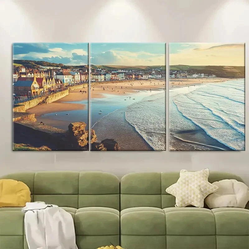 3pcs England Yorkshire Coast Metal Print Ready to Hang Art