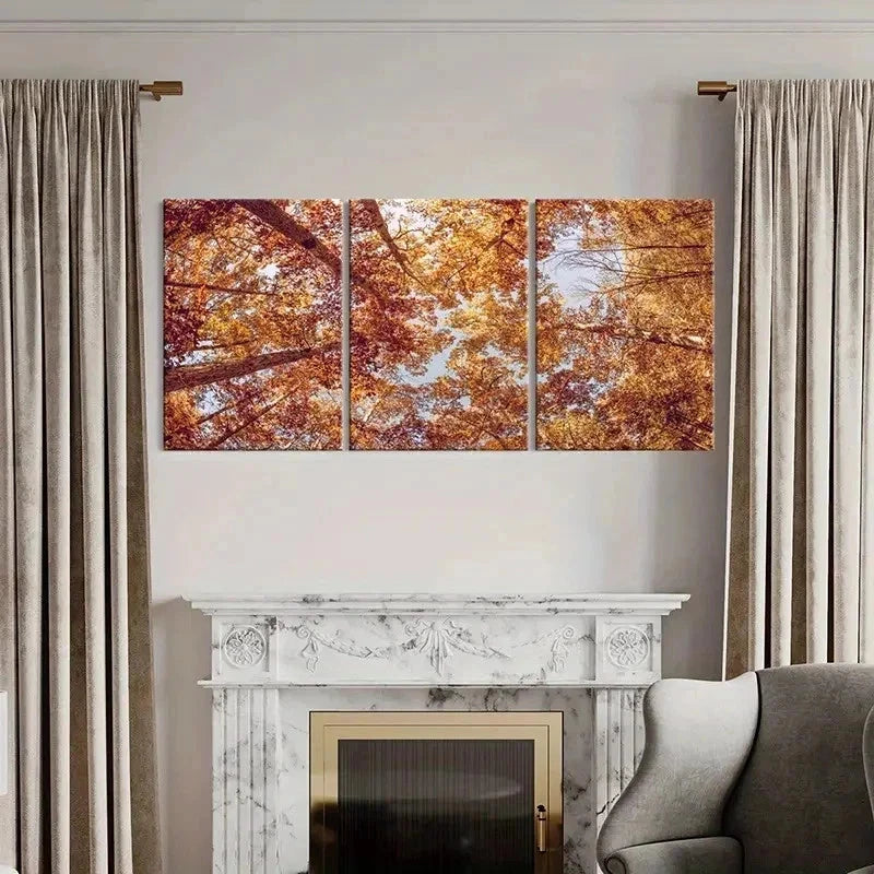 3pcs Autumn Golden Leaves Modern Wall Art Set Canvas Framed 40x60cm - High Quality Print 100% Australian Made Wall Canvas Ready to Hang