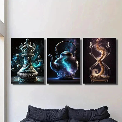3pcs Magic Container Chess Timer Teapot Wall Art Set Canvas Framed 40x60cm - High Quality Print 100% Australian Made Wall Canvas Ready to Hang