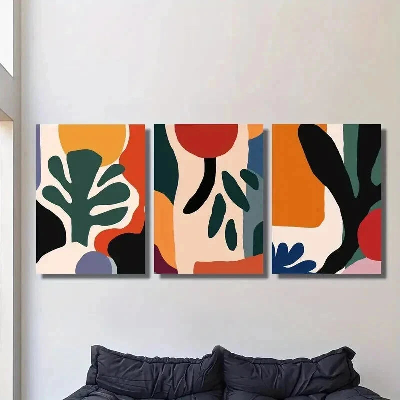 3pcs Simple Color Block Leaf Painting Wall Art Set Canvas Framed 40x60cm - High Quality Print 100% Australian Made Wall Canvas Ready to Hang
