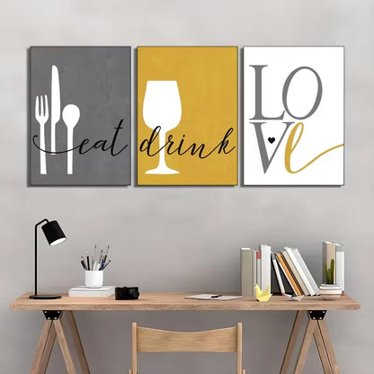3pcs Kitchen Wall Art Set Canvas Framed 40x60cm - High Quality Print 100% Australian Made Wall Canvas Ready to Hang