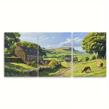 3pcs The Scottish Borders in Summer Wall Art Set Canvas Framed 60x90cm - High Quality Print 100% Australian Made Wall Canvas Ready to Hang
