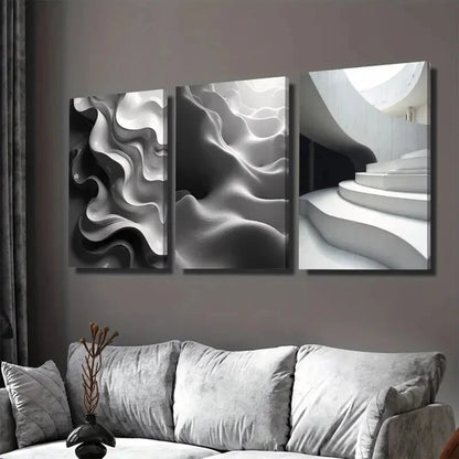 3pcs Modern Abstract Panel Black and White Wall Art Set Canvas Framed 40x60cm - High Quality Print 100% Australian Made Wall Canvas Ready to Hang