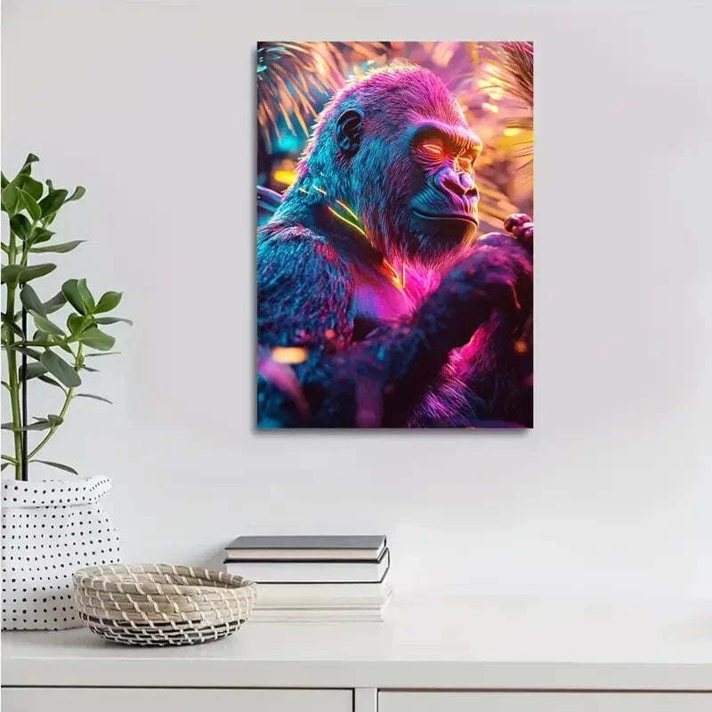 Dreamlike Scene of Gorilla Dancing Painting 40x60cm Metal Print Ready to Hang