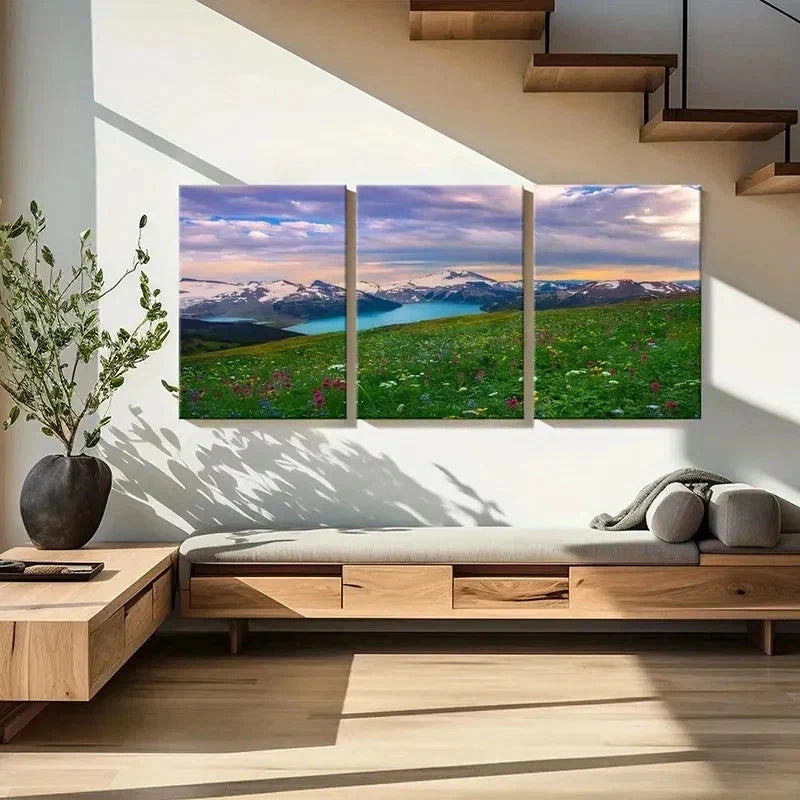 3pcs Vibrant Mountain & Meadow Landscape  Wall Art Set Canvas Framed 40x60cm - High Quality Print 100% Australian Made Wall Canvas Ready to Hang