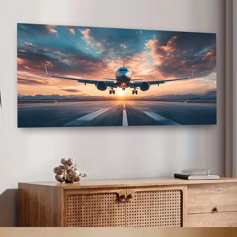 Stunning Airplane Sunset Wall Art wall canvas office home room framed 120x60cm