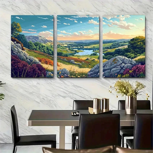 3pcs British Countryside Landscape Peak Metal Print Ready to Hang Art