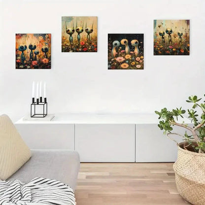 4pcs Alien & Floral Canvas Art Prints Theme Wall Art Canvas Framed