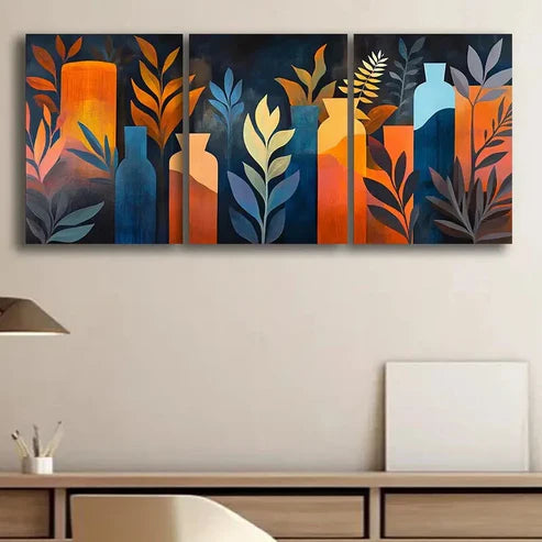 3pcs Colorful Abstract Vase Design Perfect Wall Art Set Canvas Unframed - High Quality Print 100% Australian Made Wall Canvas