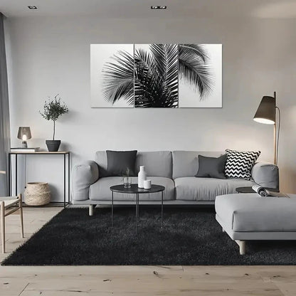 3pcs Modern Black and White Palm Leaf Metal Print Ready to Hang Art