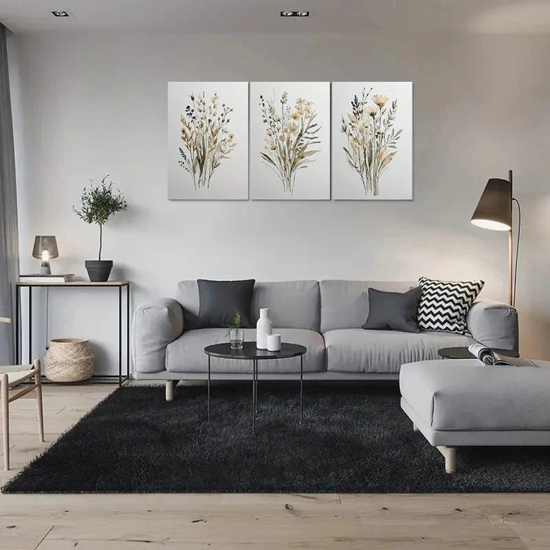 3pcs Neutral Tones Natural Flowers Metal Print Ready to Hang Art