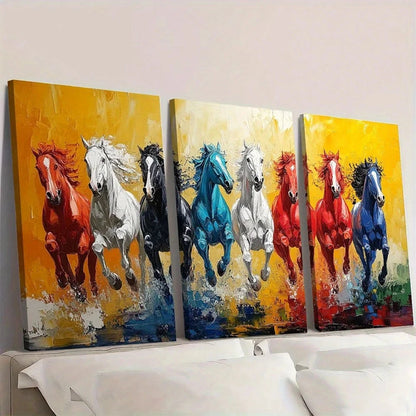 3pcs Eight Running Horses Painting Wall Art Set Canvas Framed 60x90cm - High Quality Print 100% Australian Made Wall Canvas Ready to Hang