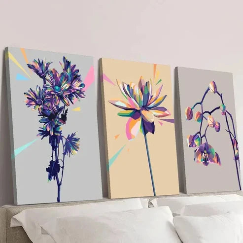 3pcs Three Dimensional Purple Orchids Wall Art Canvas Unframed - High Quality Print 100% Australian Made Wall Canvas