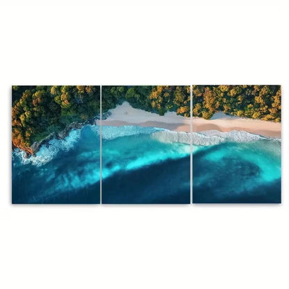 3pcs Abstract Seascape With Vibrant Blues Wall Art Set Canvas Framed 40x60cm - High Quality Print 100% Australian Made Wall Canvas Ready to Hang