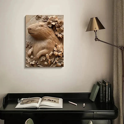 Serene Capybara Surrounded by Heart Painting  40x60cm Metal Print Ready to Hang