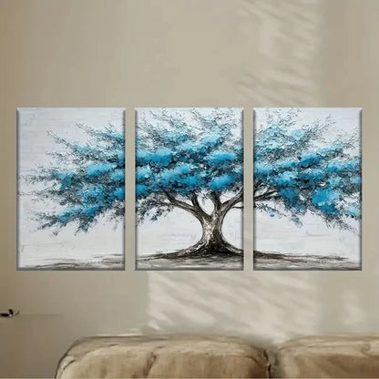 3pcs Blue Tree Abstract Art, Polyester Wall Art Set Canvas Unframed - High Quality Print 100% Australian Made Wall Canvas