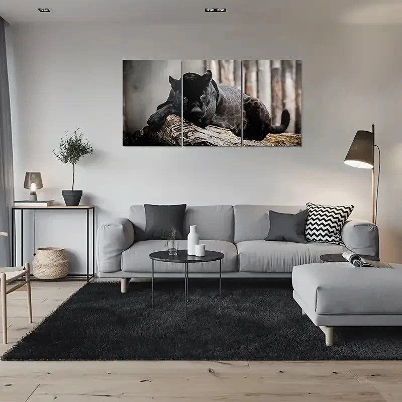 3pcs Black Panther Modern Animal Metal Print Ready to Hang Art