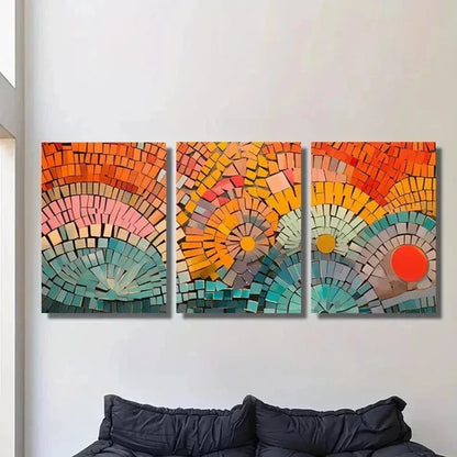 3pcs Colorful Geometric Mosaic Puzzle Wall Art Set Canvas Unframed - High Quality Print 100% Australian Made Wall Canvas