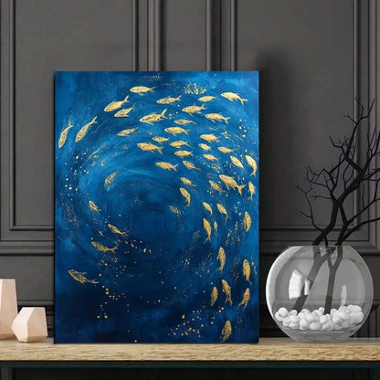 Blue and Golden Underwater Fish Painting  40x60cm Metal Print Ready to Hang